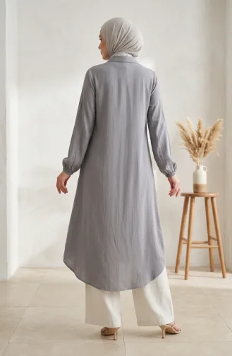 Tunique Boutonnée En Lin Rayé 0331-05 Gris 0331-05
