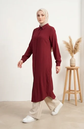 تونيك كتان مخطط طويل بأزرار 0331-06 بورغندي 0331-06