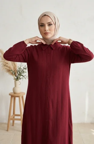 تونيك كتان مخطط طويل بأزرار 0331-06 بورغندي 0331-06
