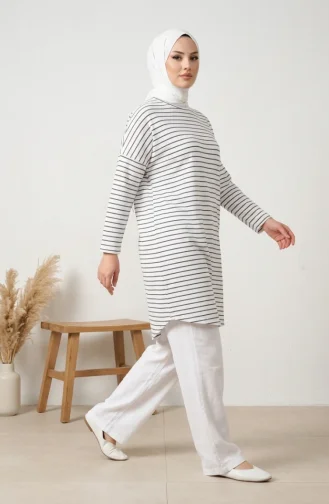 Tunique Rayée Grande Taille Coupe Décontractée De Saison Opaque Référence 8774-01 Blanc Anthracite 8774-01
