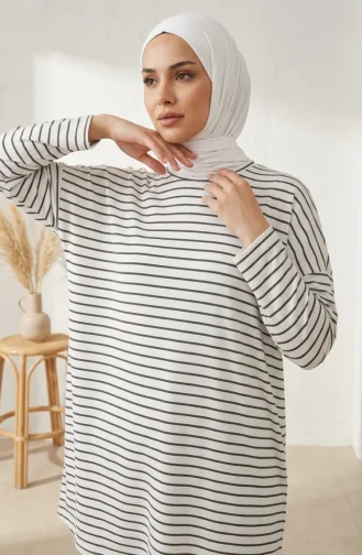 Tunique Rayée Grande Taille Coupe Décontractée De Saison Opaque Référence 8774-01 Blanc Anthracite 8774-01