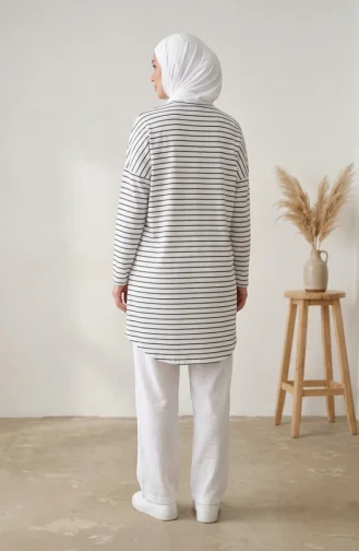 Tunique Rayée Grande Taille Coupe Décontractée De Saison Opaque Référence 8774-01 Blanc Anthracite 8774-01