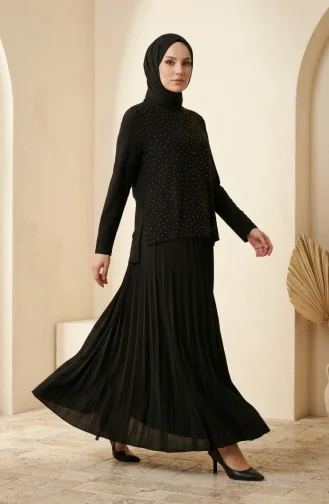 Ensemble Deux Pièces Sandy Fabric : Chemisier Jupe Et Hijab Noir Référence 5583-01 5583-01