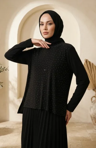 Ensemble Deux Pièces Sandy Fabric : Chemisier Jupe Et Hijab Noir Référence 5583-01 5583-01