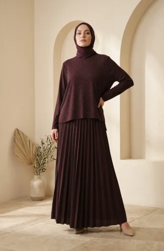 Ensemble Deux Pièces Sandy Fabric : Chemisier Jupe Et Hijab Marron Référence 5583-02 5583-02