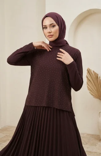 Ensemble Deux Pièces Sandy Fabric : Chemisier Jupe Et Hijab Marron Référence 5583-02 5583-02