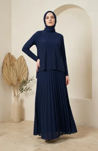 Ensemble Deux Pièces Sandy Fabric : Chemisier Jupe Et Hijab Bleu Marine Référence 5583-03 5583-03