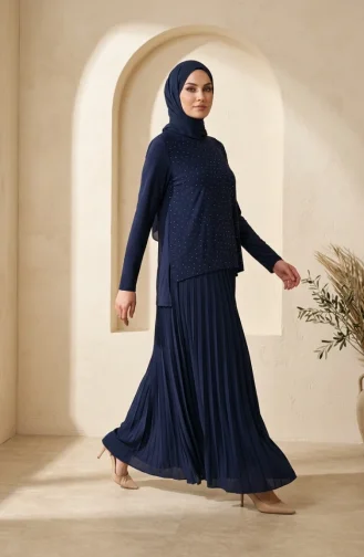 Ensemble Deux Pièces Sandy Fabric : Chemisier Jupe Et Hijab Bleu Marine Référence 5583-03 5583-03