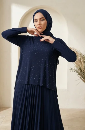 Ensemble Deux Pièces Sandy Fabric : Chemisier Jupe Et Hijab Bleu Marine Référence 5583-03 5583-03