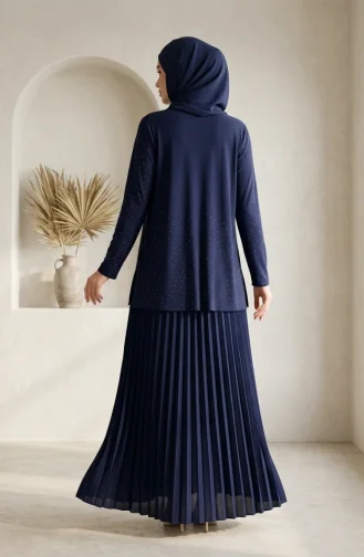 Ensemble Deux Pièces Sandy Fabric : Chemisier Jupe Et Hijab Bleu Marine Référence 5583-03 5583-03