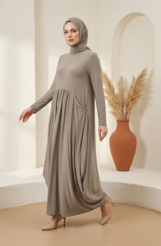 Robe Hijab à Poches En Tissu Sable 5656-02 Vison 5656-02