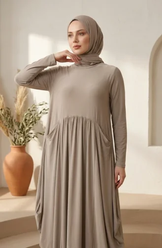Robe Hijab à Poches En Tissu Sable 5656-02 Vison 5656-02