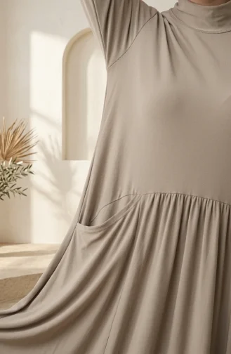 Robe Hijab à Poches En Tissu Sable 5656-02 Vison 5656-02