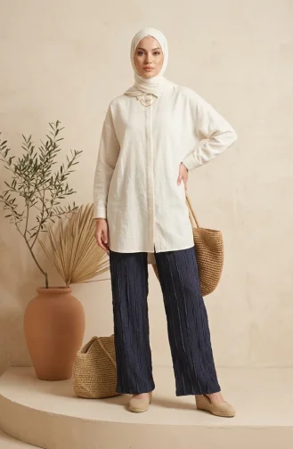 Pantalon En Maille Texturée Avec Taille élastique 0740-02 Indigo 0740-02