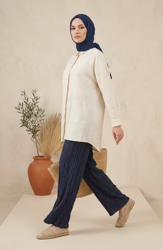 Pantalon En Maille Texturée Avec Taille élastique 0740-02 Indigo 0740-02