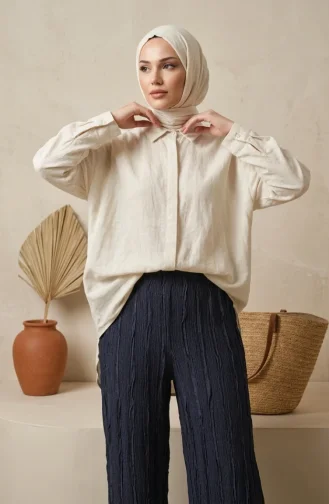 Pantalon En Maille Texturée Avec Taille élastique 0740-02 Indigo 0740-02
