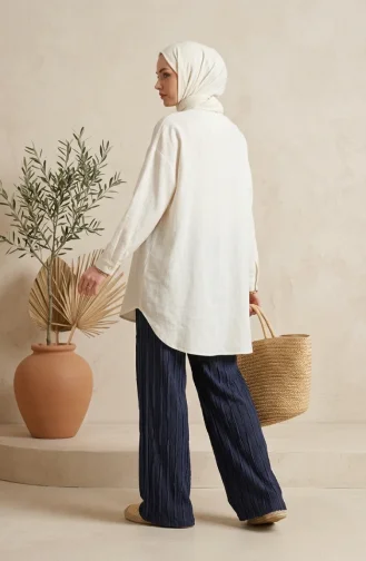 Pantalon En Maille Texturée Avec Taille élastique 0740-02 Indigo 0740-02