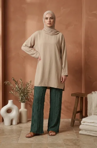 Pantalon En Maille Texturée Avec Taille élastique 0740-03 Kaki 0740-03