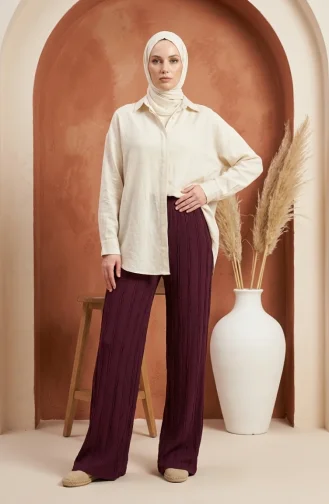 Pantalon En Maille Texturée Avec Taille élastiquée 0740-05 Violet 0740-05