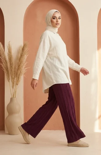 Pantalon En Maille Texturée Avec Taille élastiquée 0740-05 Violet 0740-05