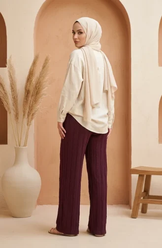 Pantalon En Maille Texturée Avec Taille élastiquée 0740-05 Violet 0740-05