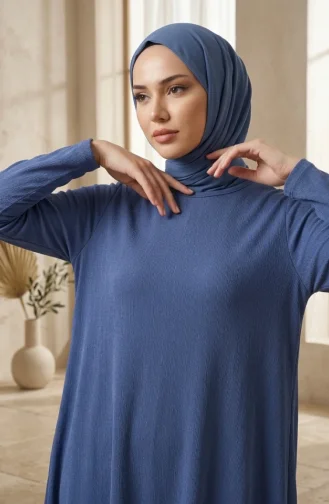 تونيك طويل بقصة غير متماثلة من قماش الكريب 0562-08 لون نيلي 0562-08
