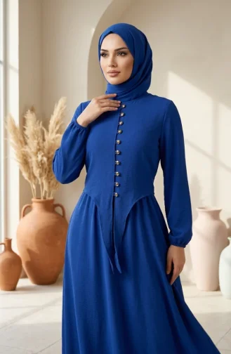 طقم حجاب من قطعتين، مزين بأزرار وأكمام مطاطية، لون كحلي، رقم الموديل 2288-01 2288-01
