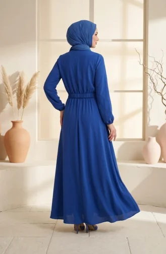 طقم حجاب من قطعتين، مزين بأزرار وأكمام مطاطية، لون كحلي، رقم الموديل 2288-01 2288-01