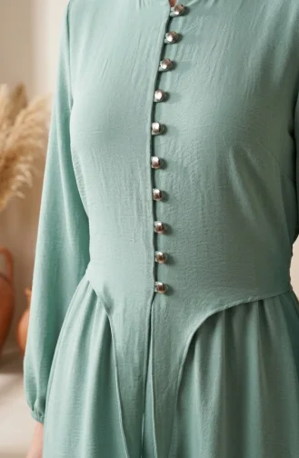 Ensemble Hijab Deux Pièces à Boutons Et Manches élastiquées Vert Clair 2288-02 2288-02