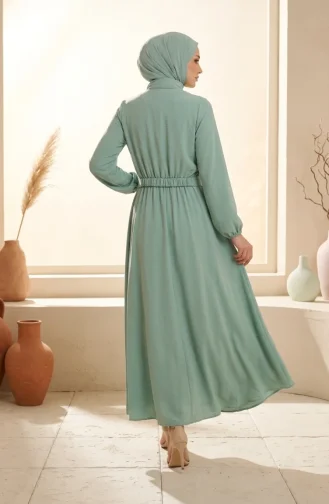 Ensemble Hijab Deux Pièces à Boutons Et Manches élastiquées Vert Clair 2288-02 2288-02