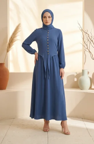 طقم حجاب من قطعتين، مزين بأزرار وأكمام مطاطية، رقم الموديل 2288-03، لون نيلي 2288-03