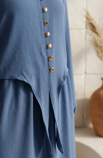 طقم حجاب من قطعتين، مزين بأزرار وأكمام مطاطية، رقم الموديل 2288-03، لون نيلي 2288-03