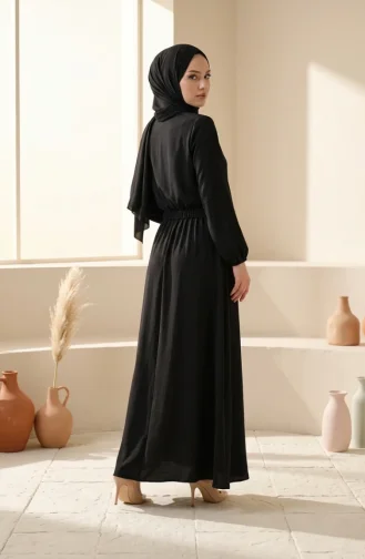 طقم حجاب من قطعتين، مزين بأزرار وأكمام مطاطية، رقم الموديل 2288-06، لون أسود 2288-06