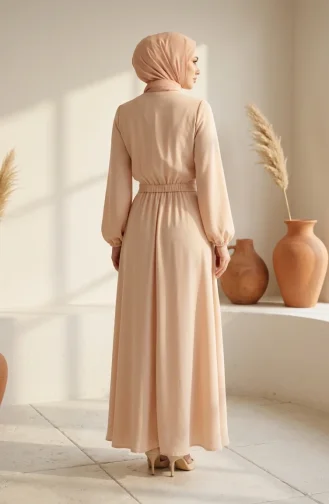 طقم حجاب من قطعتين، مزين بأزرار وأكمام مطاطية، لون بيج، رقم الموديل 2288-07 2288-07