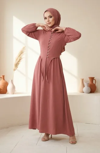 Ensemble Hijab Deux Pièces à Boutons Et Manches élastiquées Rose 2288-08 2288-08
