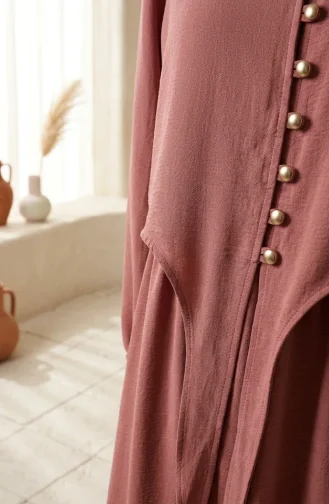 Ensemble Hijab Deux Pièces à Boutons Et Manches élastiquées Rose 2288-08 2288-08