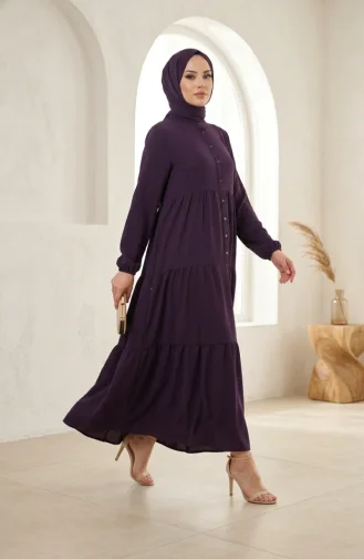 Robe Hijab à Boutons Et à Plusieurs épaisseurs En Tissu Aerobin 4124-01 Violet 4124-01