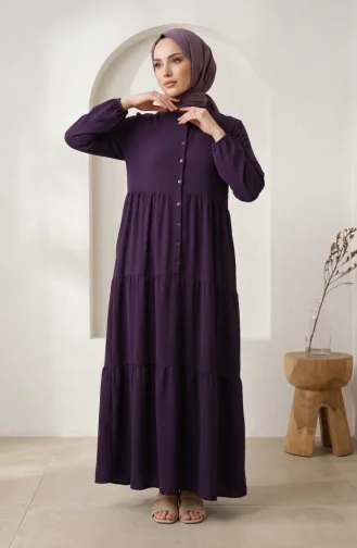 Robe Hijab à Boutons Et à Plusieurs épaisseurs En Tissu Aerobin 4124-01 Violet 4124-01