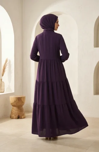 Robe Hijab à Boutons Et à Plusieurs épaisseurs En Tissu Aerobin 4124-01 Violet 4124-01