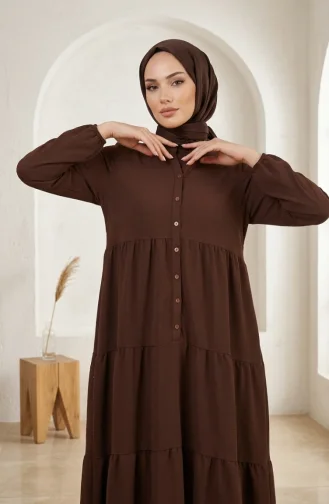 فستان حجاب متعدد الطبقات بأزرار من قماش أيروبين 4124-02 بني 4124-02
