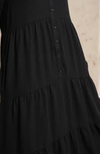 Robe Hijab à Boutons Et à Plusieurs épaisseurs Aerobin En Tissu Noir 4124-03 4124-03