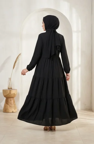 Robe Hijab à Boutons Et à Plusieurs épaisseurs Aerobin En Tissu Noir 4124-03 4124-03