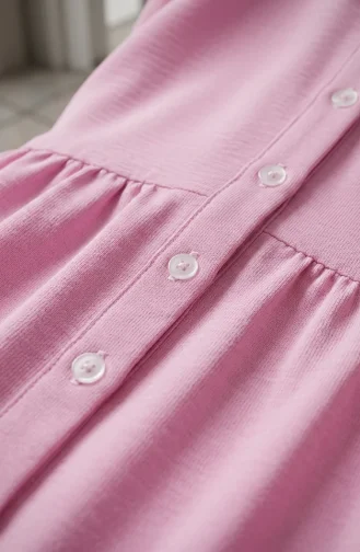 Robe Hijab à Boutons Et à Plusieurs épaisseurs En Tissu Aerobin 4124-04 Rose 4124-04