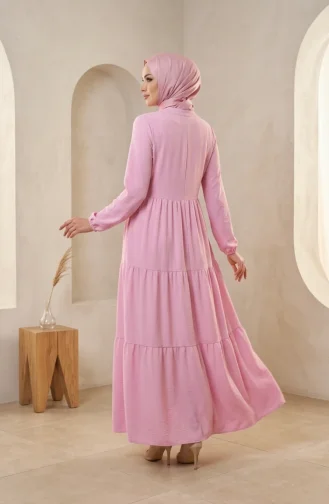 Robe Hijab à Boutons Et à Plusieurs épaisseurs En Tissu Aerobin 4124-04 Rose 4124-04