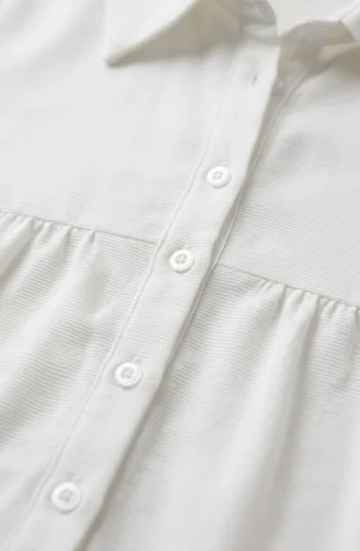 Robe Hijab à Boutons Et à Plusieurs épaisseurs En Tissu Aerobin 4124-05 Blanc 4124-05