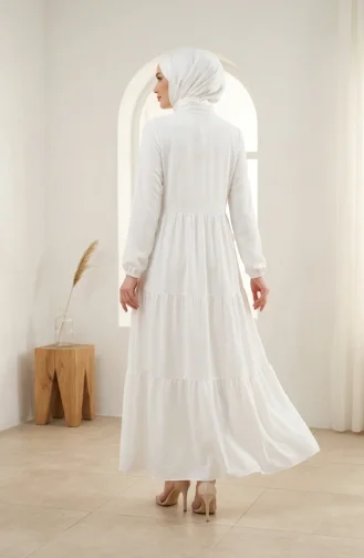Robe Hijab à Boutons Et à Plusieurs épaisseurs En Tissu Aerobin 4124-05 Blanc 4124-05