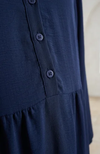 Robe Hijab à Boutons Et à Plusieurs épaisseurs En Tissu Aerobin 4124-07 Bleu Marine 4124-07