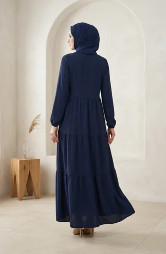 Robe Hijab à Boutons Et à Plusieurs épaisseurs En Tissu Aerobin 4124-07 Bleu Marine 4124-07