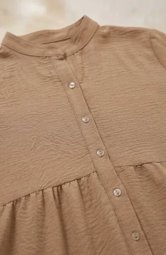 Robe Hijab à Boutons Et à Plusieurs épaisseurs En Tissu Aerobin 4124-08 Beige 4124-08
