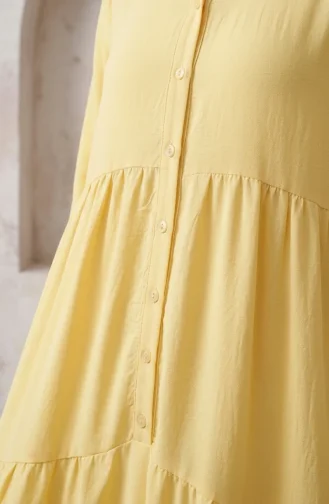 Robe Hijab à Boutons Et à Plusieurs épaisseurs En Tissu Aerobin 4124-09 Jaune 4124-09
